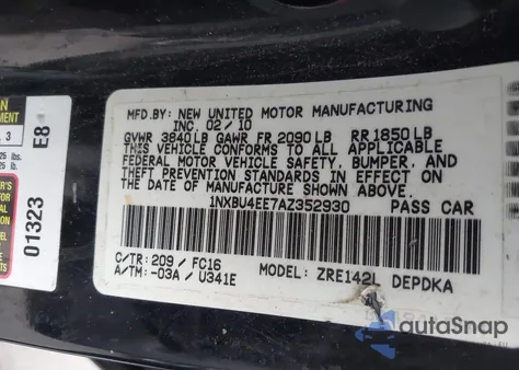 2010 Toyota Corolla Le from USA, damaged, VIN 1NXBU4EE7AZ352930